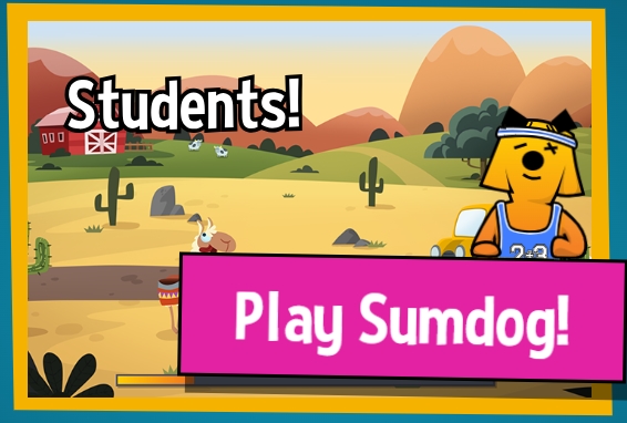 Screenshot of the Sumdog title screen, with the text 'Play Sumdog!'