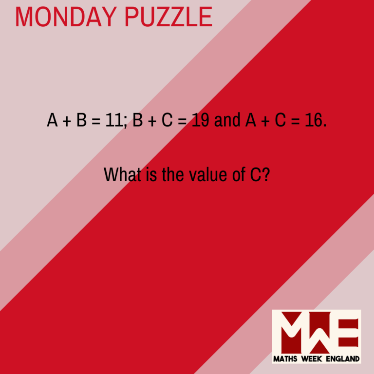 A + B = 11; B + C = 19 and A + C = 16. What is the value of C?