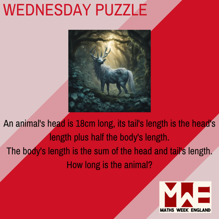 An animal's head is 18cm long, its tail's length is the head's length plus half the body's length. The body's length is the sum of the head and tail's length. How long is the animal?