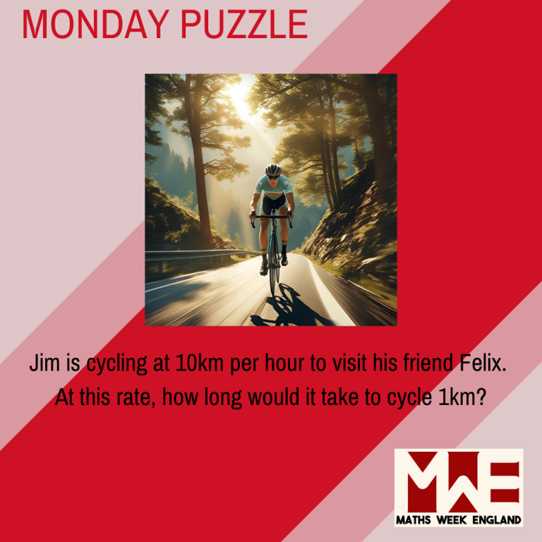 Jim is cycling at 10km per hour to visit his friend Felix. At this rate, how long would it take to cycle 1km?